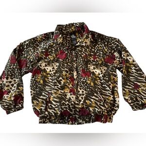 Active Studio Y2K Leopard Floral Windbreaker Jacket Zip Front Medium